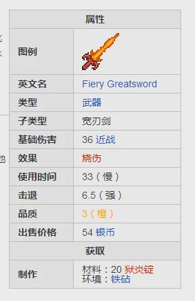 泰拉瑞亚熔岩大剑（炽焰巨剑）属性、获取及网友评价全面分析